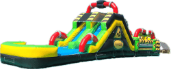 Obstacle course with double water slide
